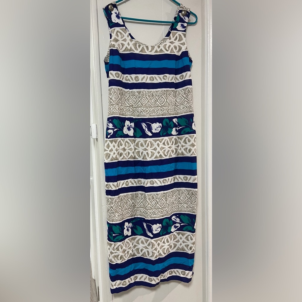 WNY Vintage Blue and White Floral Tank Dress Swim Cover-Up